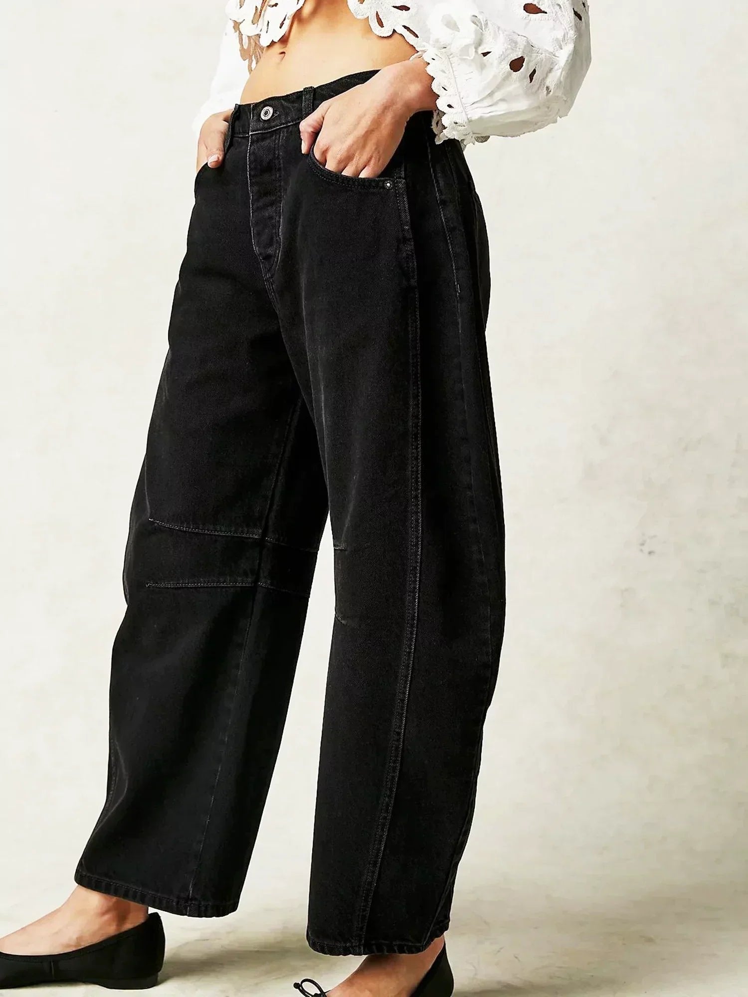 Women's Wide Leg High Waist Denim Jeans Leopard Print - Black