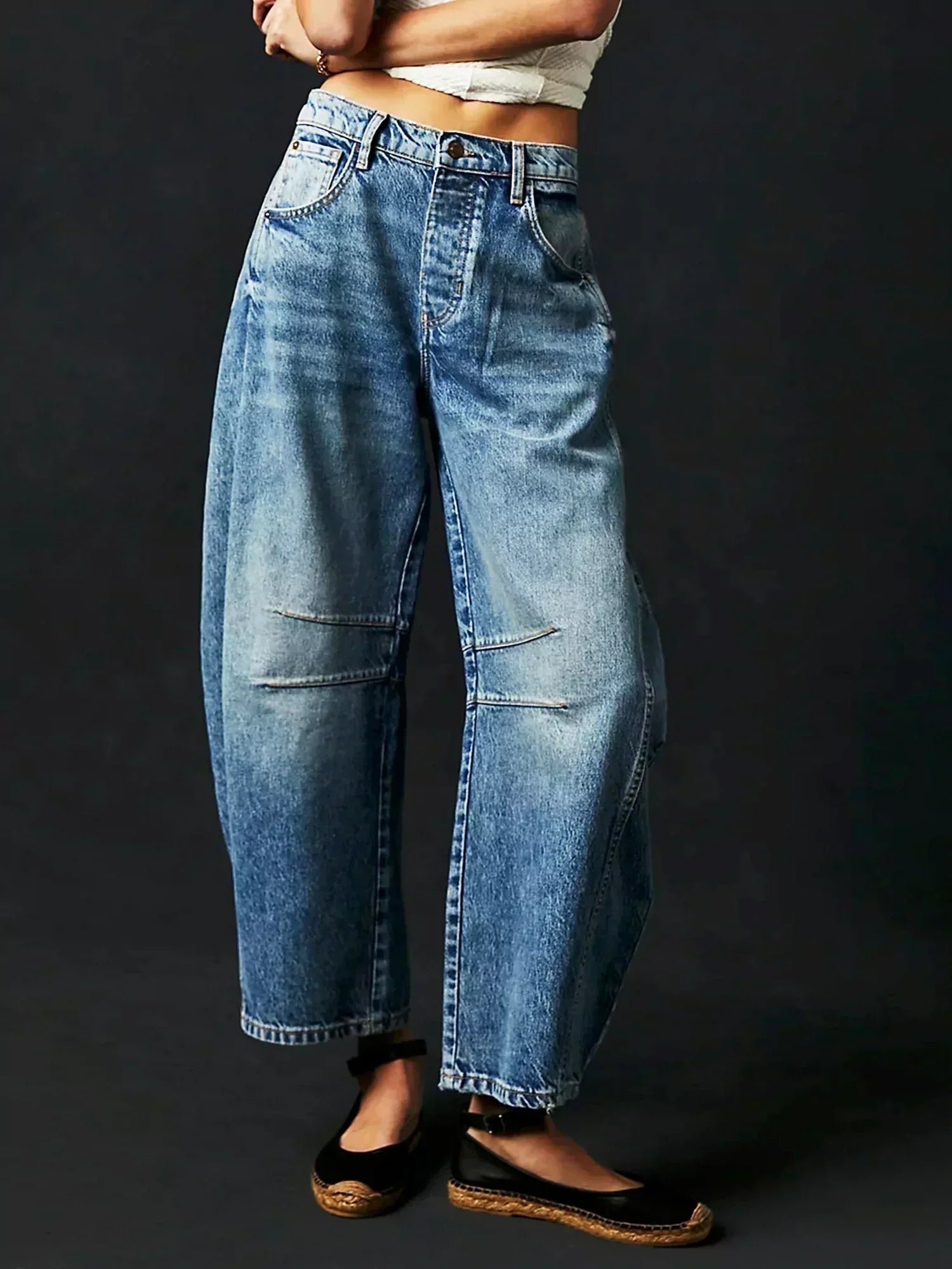 Women's Wide Leg High Waist Denim Jeans Leopard Print - Blue