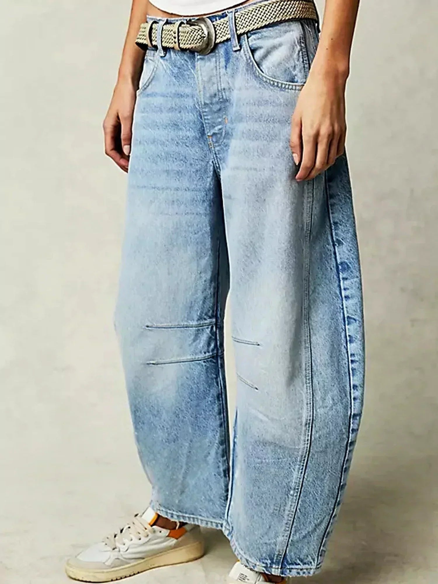 Women's Wide Leg High Waist Denim Jeans Leopard Print - Light blue