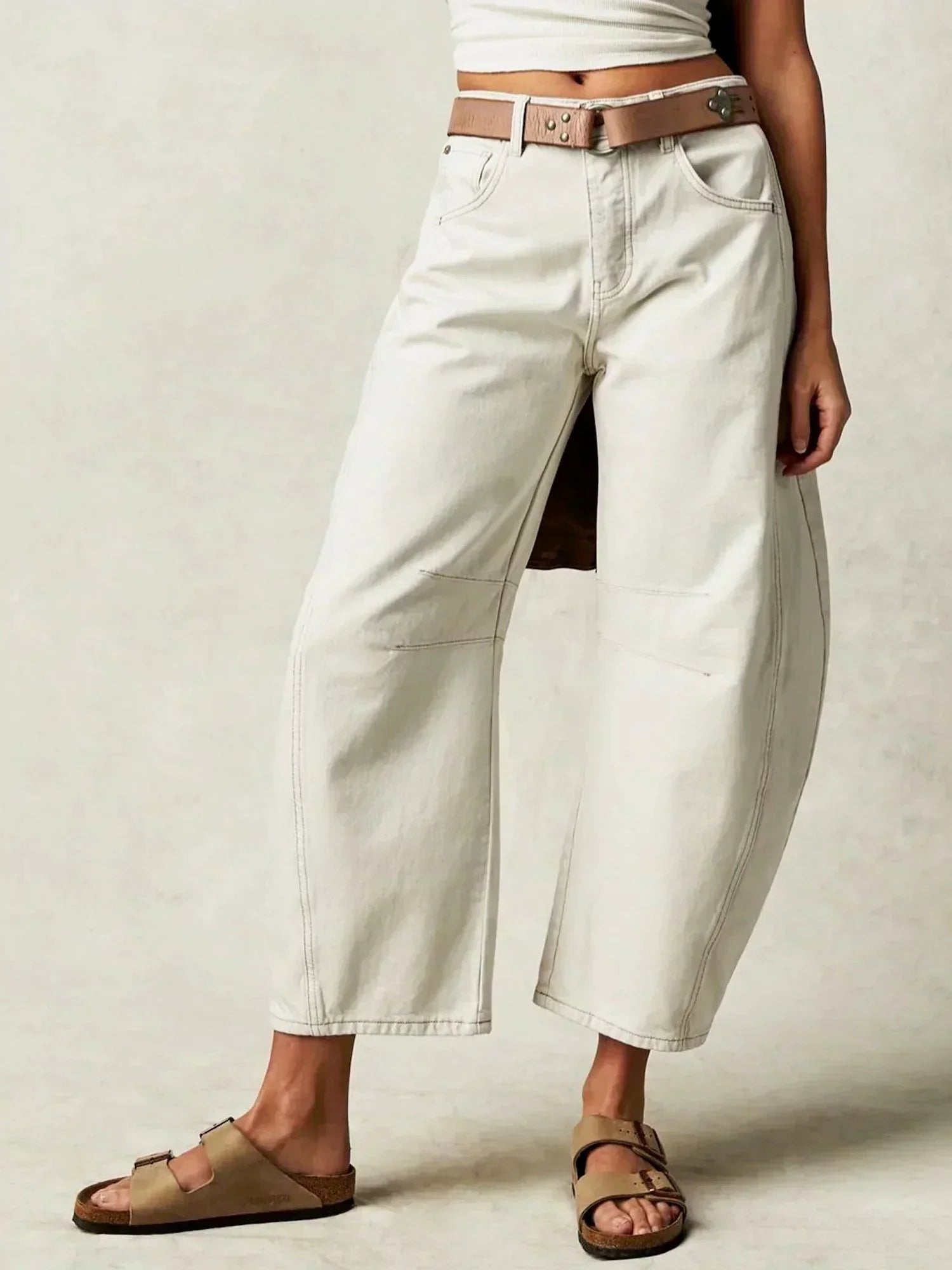 Women's Wide Leg High Waist Denim Jeans Leopard Print - White
