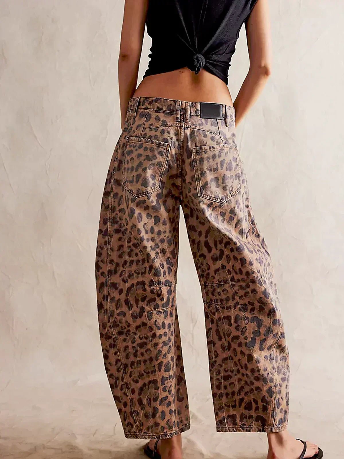 Women's Wide Leg High Waist Denim Jeans Leopard Print
