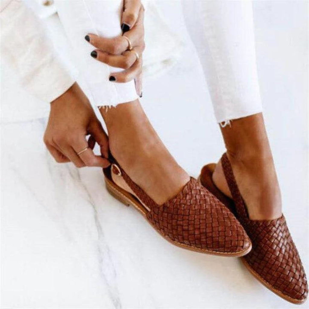 Women's Woven Mule Loafers Slip-On Pointed Toe Slingback - Dark Brown