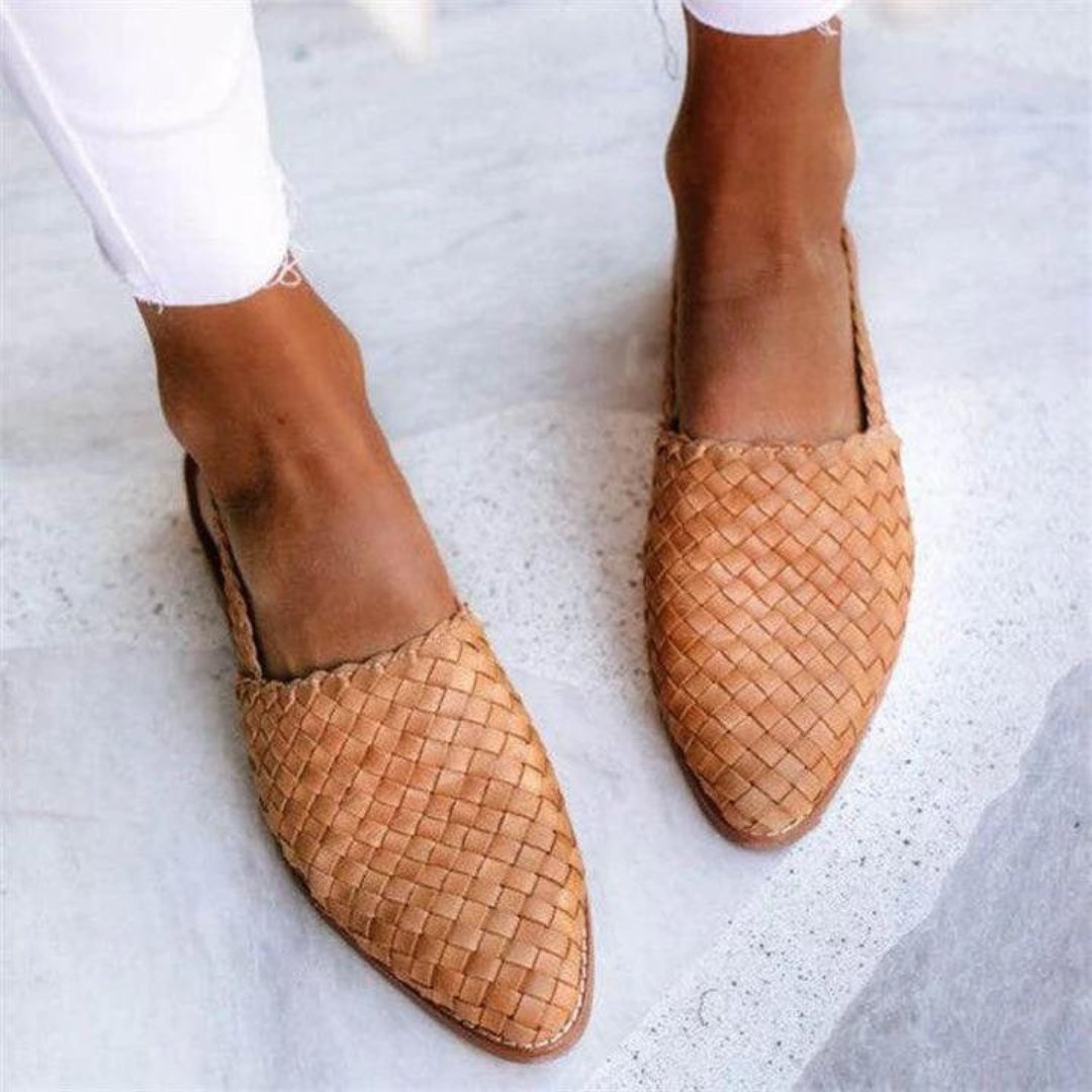 Women's Woven Mule Loafers Slip-On Pointed Toe Slingback - Light Brown