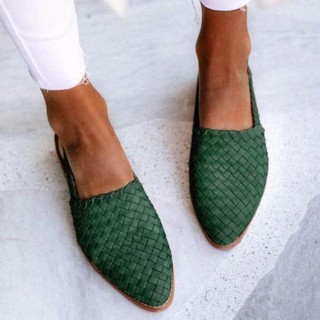 Women's Woven Mule Loafers Slip-On Pointed Toe Slingback - Green