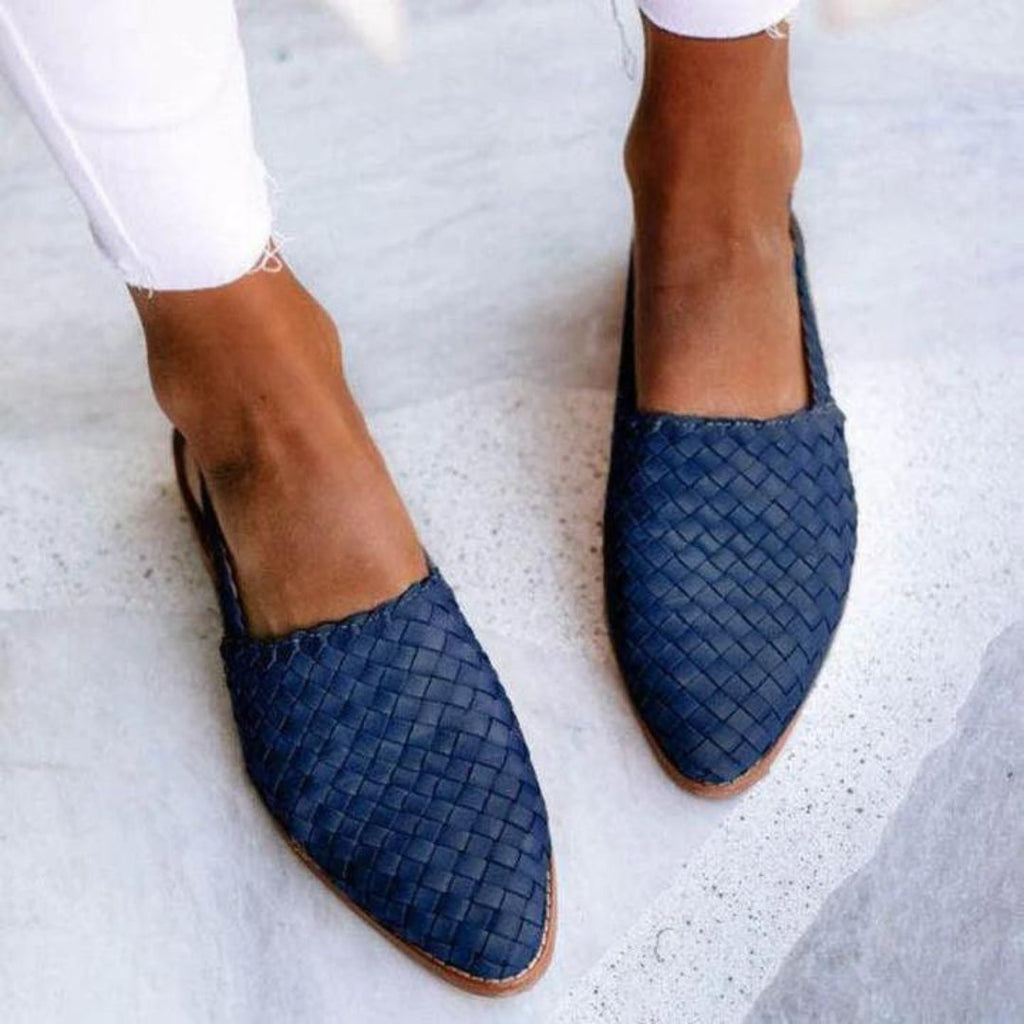 Women's Woven Mule Loafers Slip-On Pointed Toe Slingback - Blue
