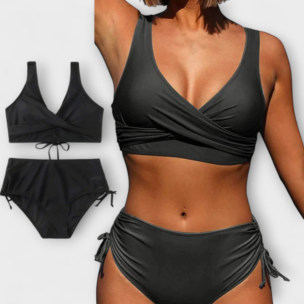Women's Wrap-Style Two-Piece Bikini Set - Zwart