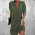 Wrap Dress V-Neck Short Sleeve Tummy Covering Elegant - Military Green (Almost sold out)
